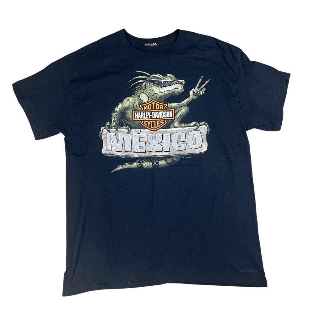 Harley Davidson Mexico Cancun Iguana Biker Graphic T-Shirt‎ Mens Black L